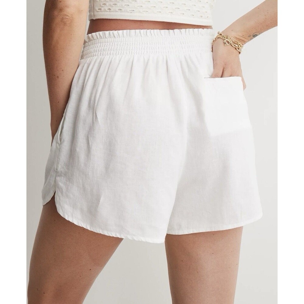 Aerie White Linen Blend Smocked Waist Ruffle Shorts women size S/P